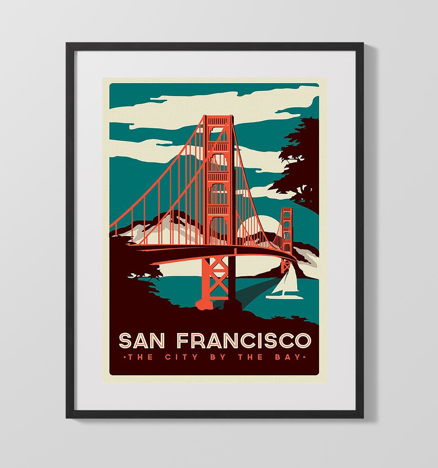 San Francisco The City by the Bay Vintage Travel Print 16x20 Gallery Frame travel wall art print