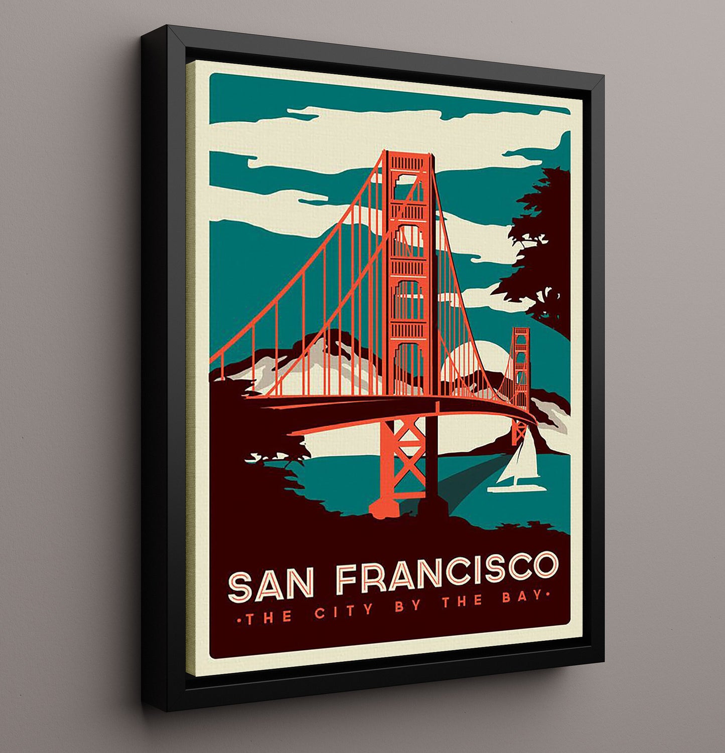 San Francisco The City by the Bay Vintage Travel Print 16x20 Framed Canvas travel wall art print