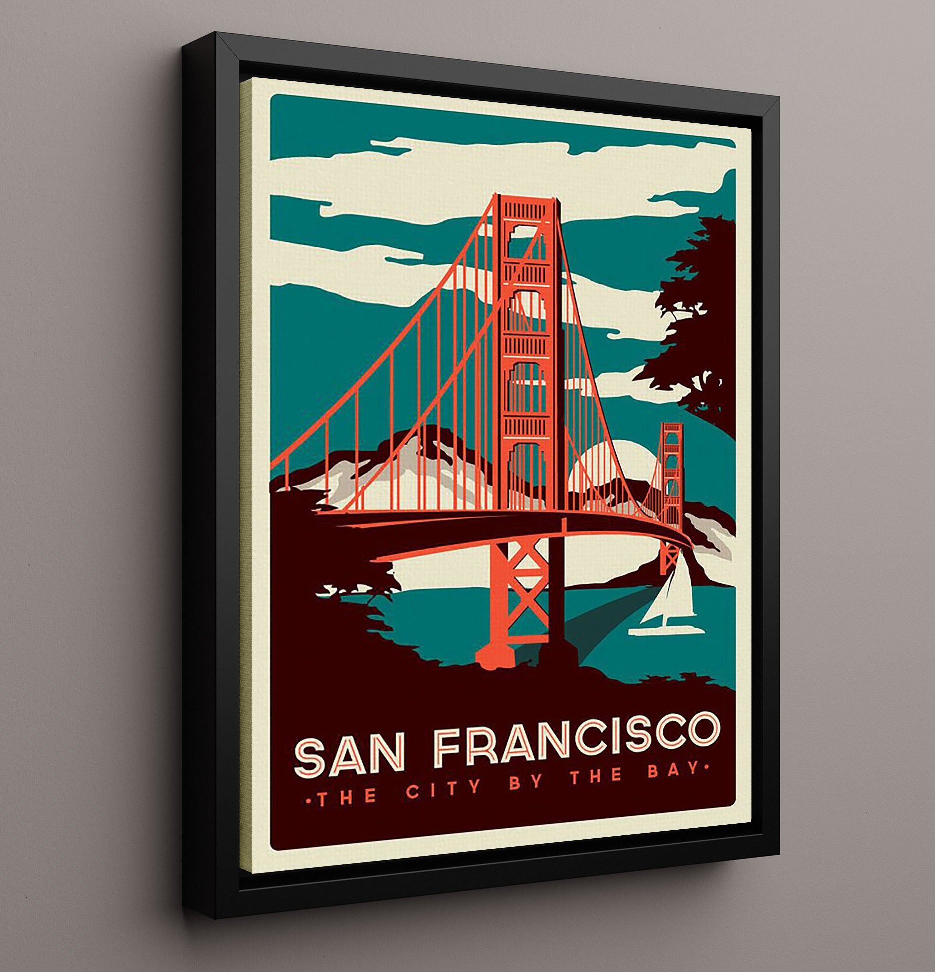 San Francisco The City by the Bay Vintage Travel Print 16x20 Framed Canvas travel wall art print