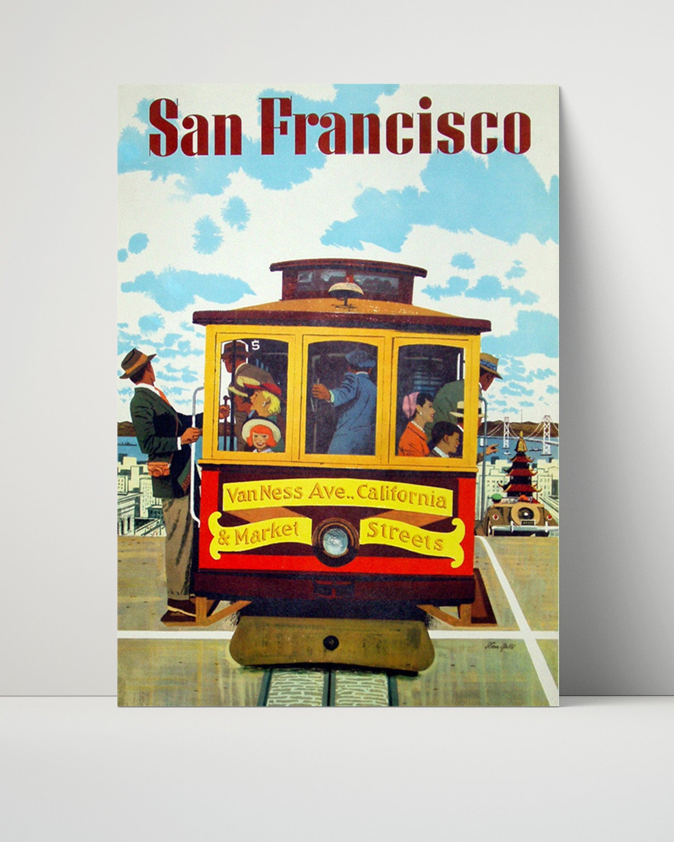 San Francisco Van Ness Trolley Car Vintage Travel Print 16x20 Unframed Print travel wall art print