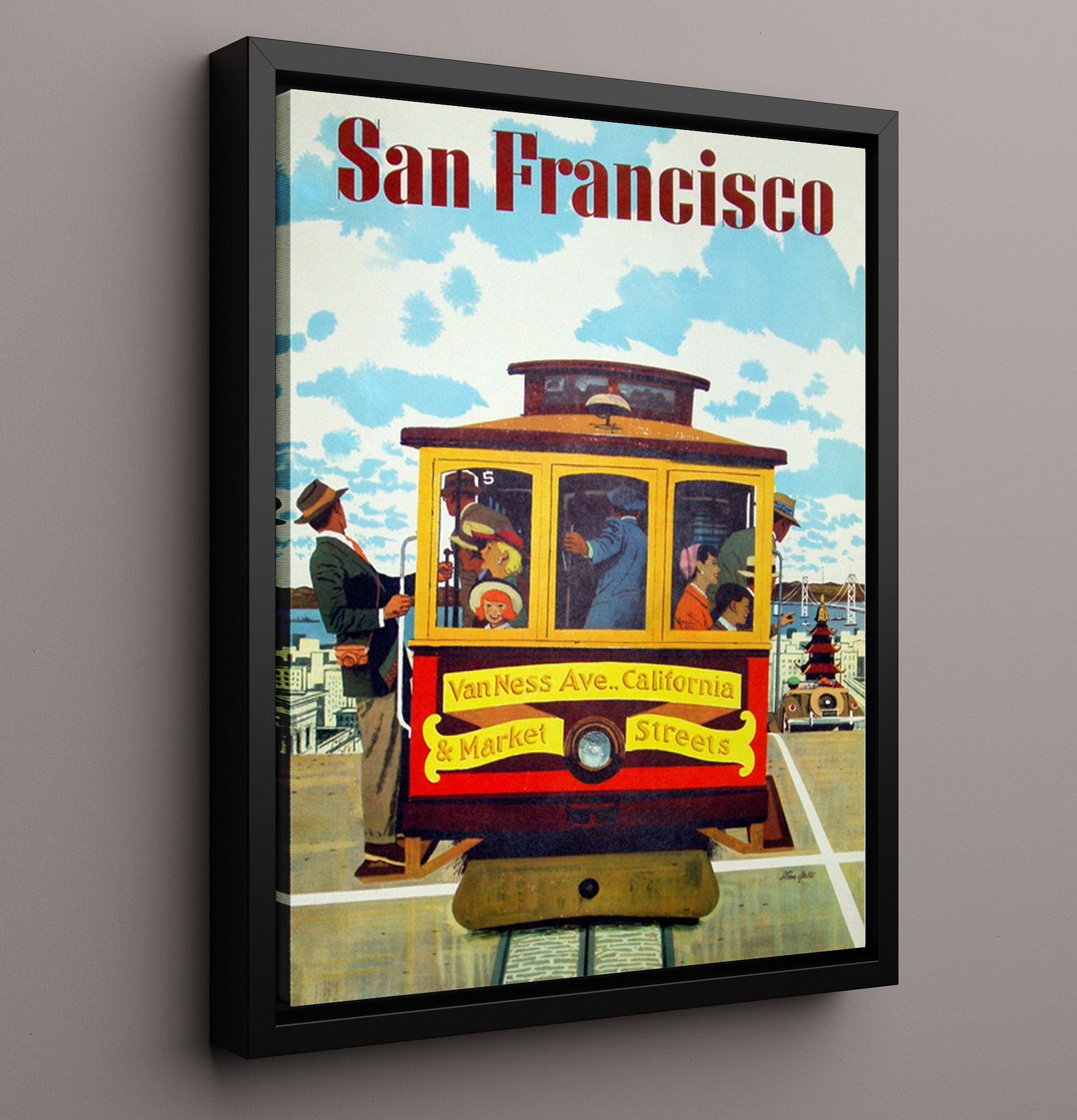 San Francisco Van Ness Trolley Car Vintage Travel Print 16x20 Framed Canvas travel wall art print