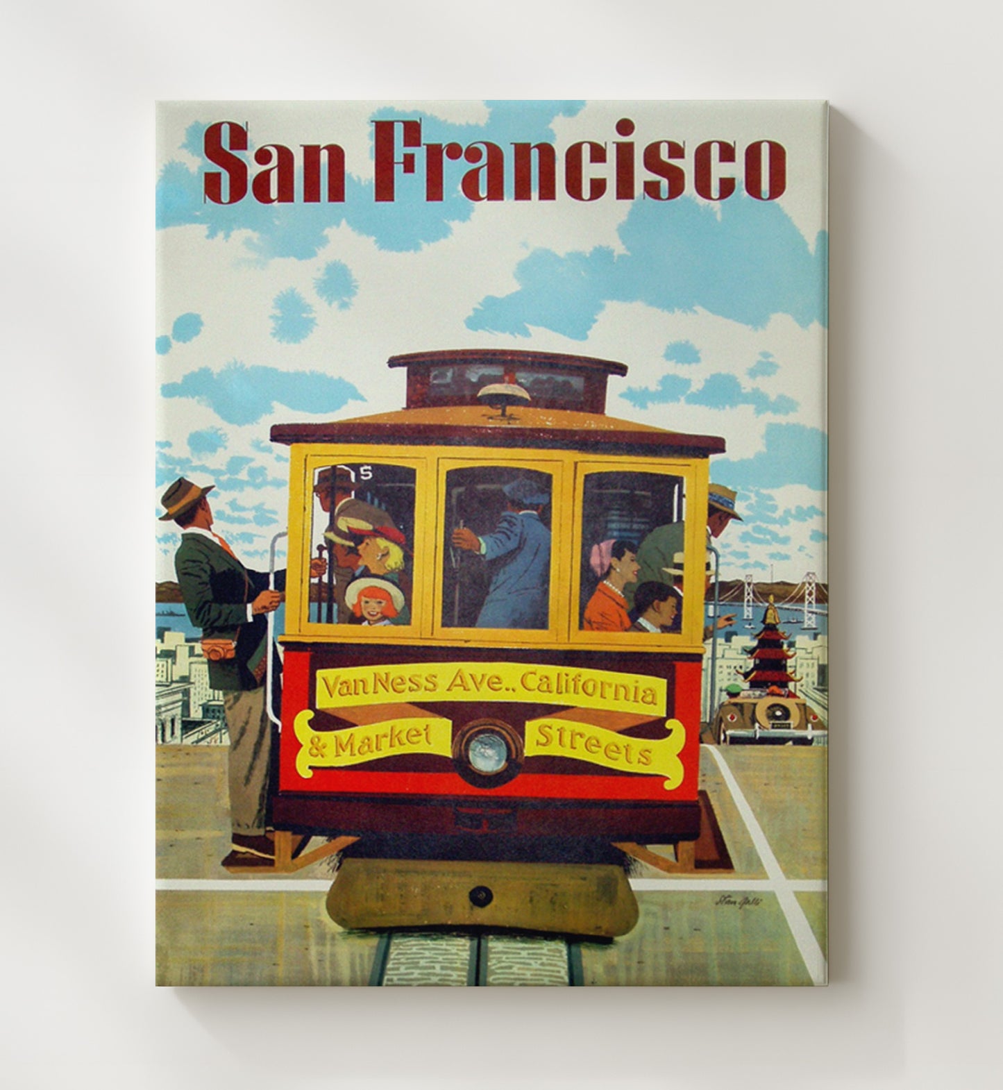 San Francisco Van Ness Trolley Car Vintage Travel Print 20x24 Canvas travel wall art print