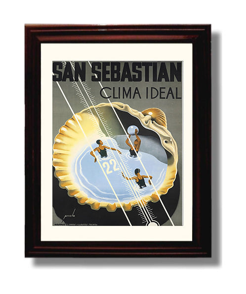San Sebastian Clima Ideal Vintage Travel Print 8x10 Beveled Frame travel wall art print