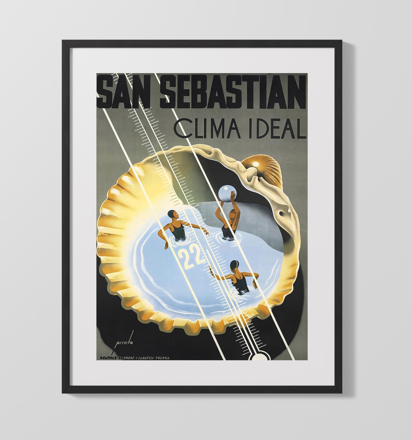 San Sebastian Clima Ideal Vintage Travel Print 16x20 Gallery Frame travel wall art print