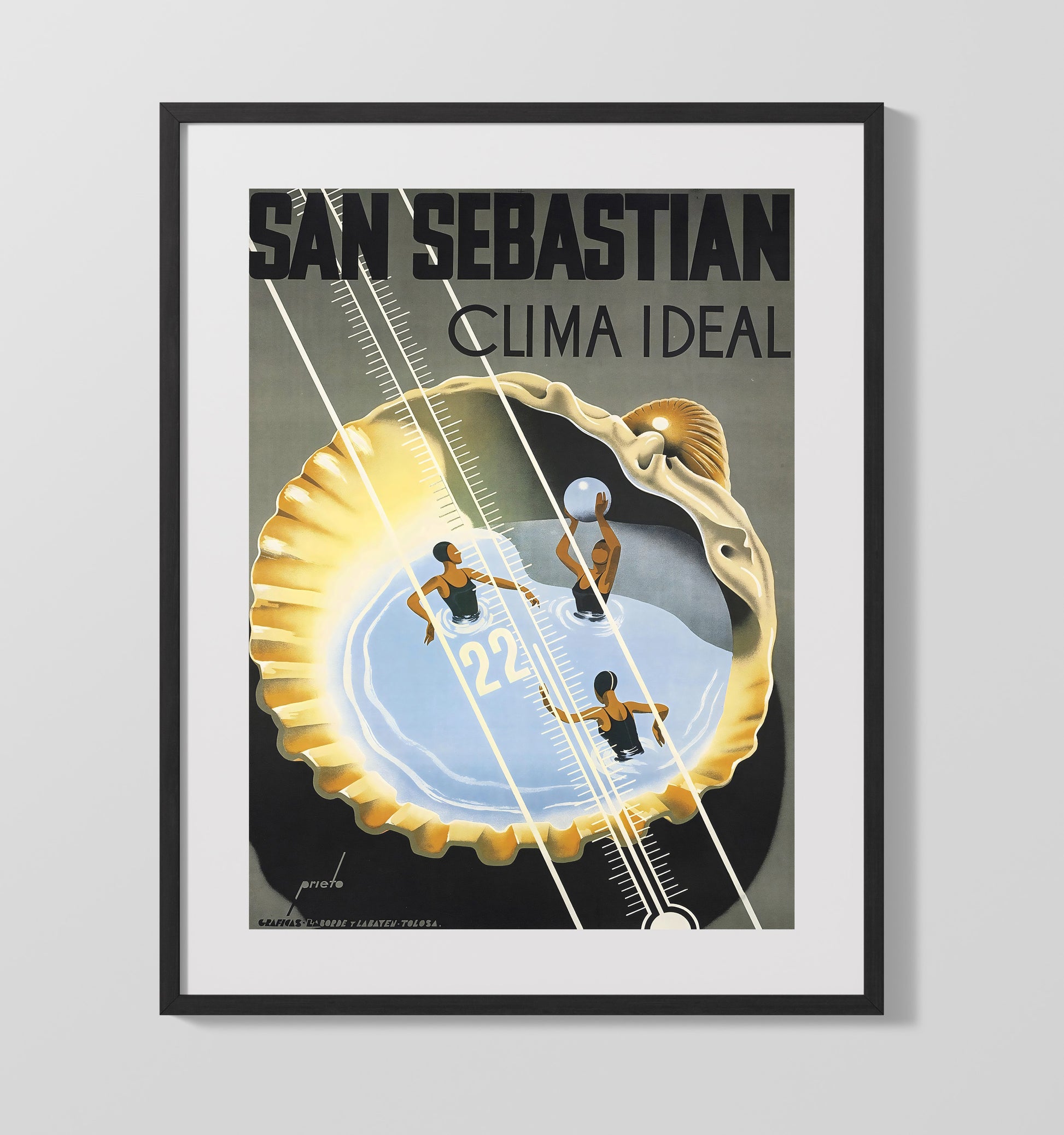 San Sebastian Clima Ideal Vintage Travel Print 16x20 Gallery Frame travel wall art print