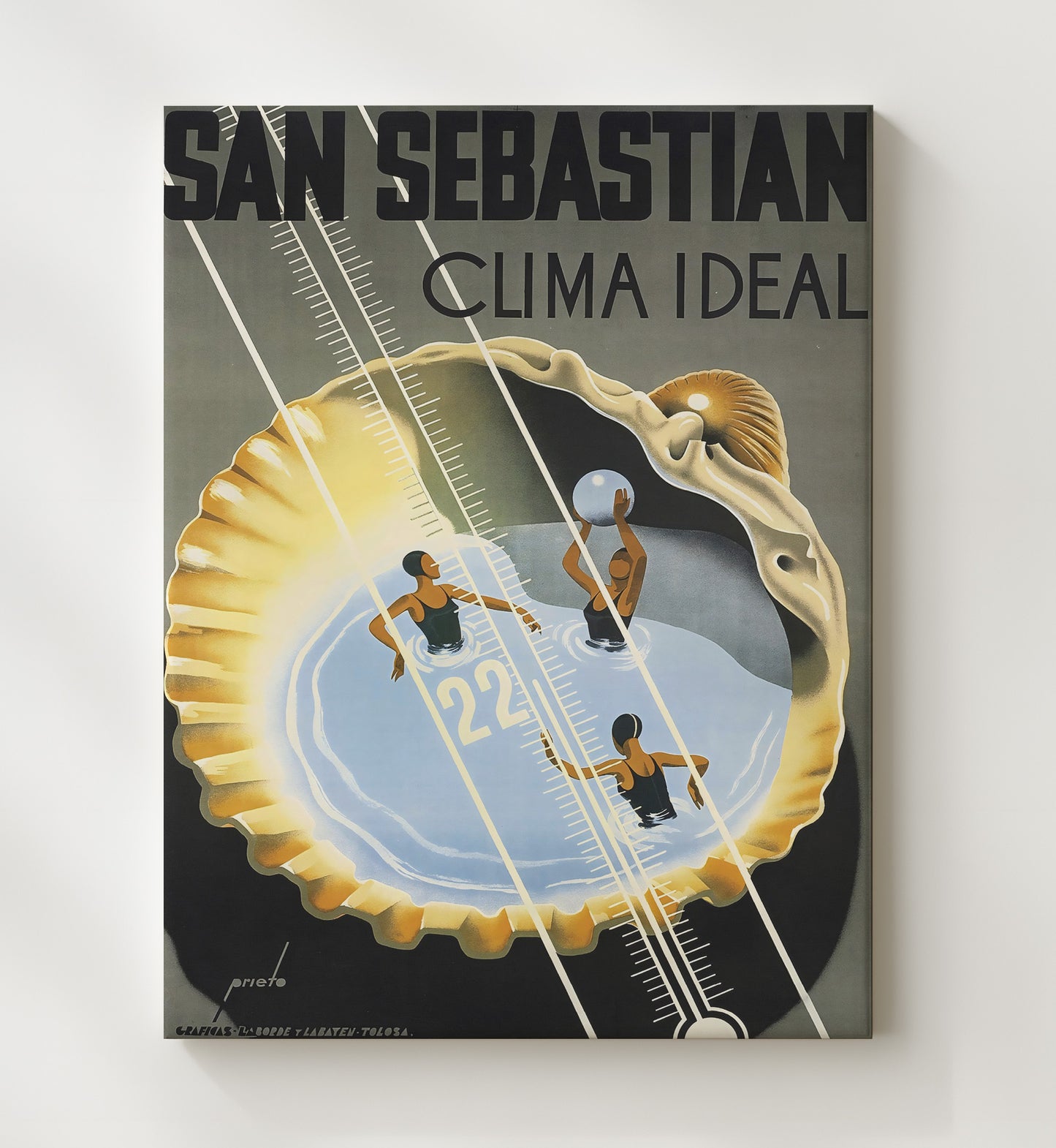 San Sebastian Clima Ideal Vintage Travel Print 20x24 Canvas travel wall art print