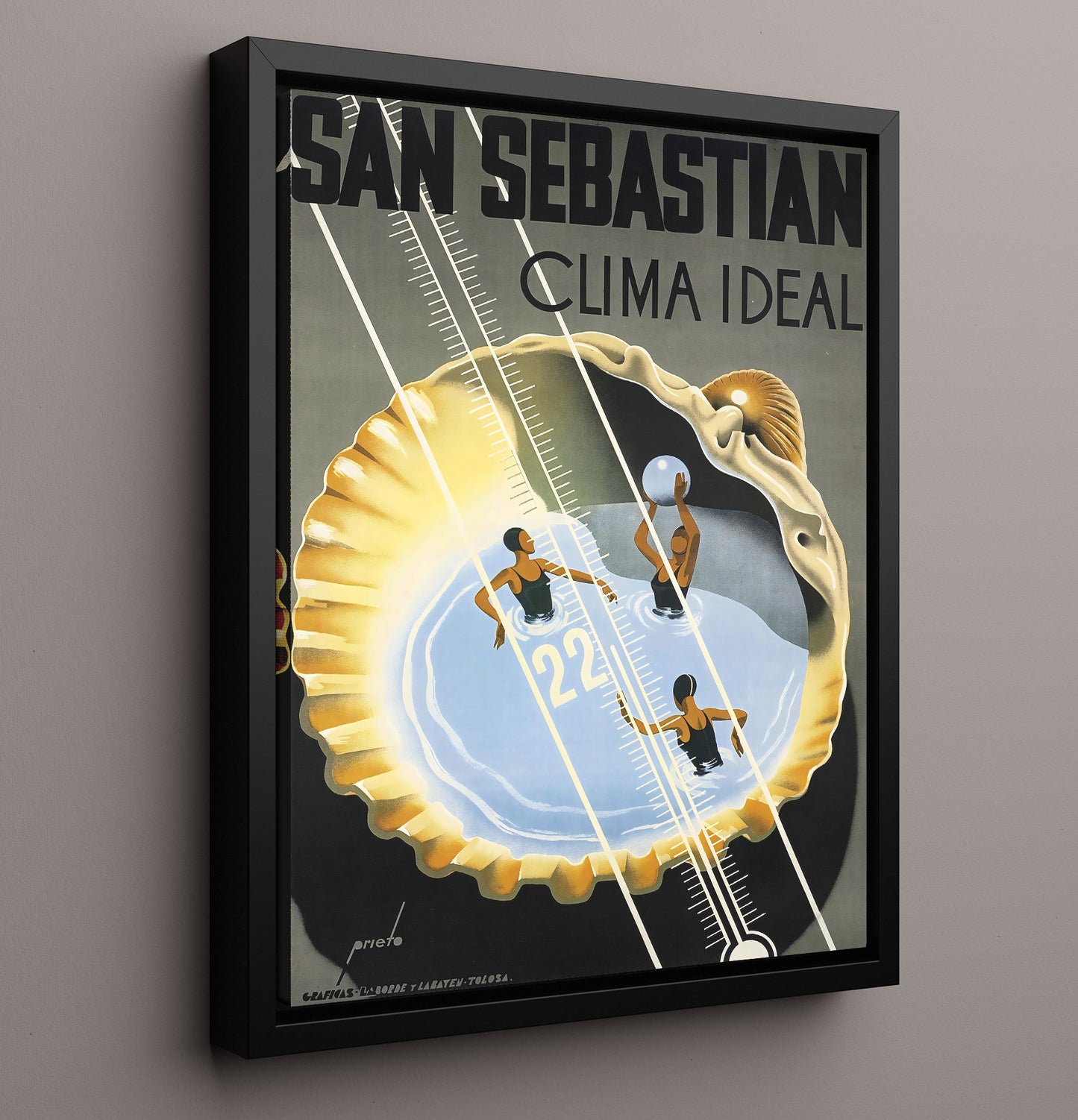 San Sebastian Clima Ideal Vintage Travel Print 16x20 Framed Canvas travel wall art print