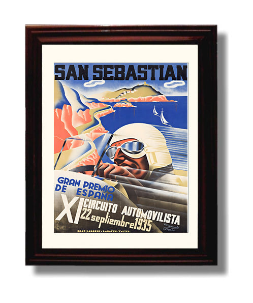 San Sebastian Grand Prix 1935 Vintage Travel Print 8x10 Beveled Frame travel wall art print