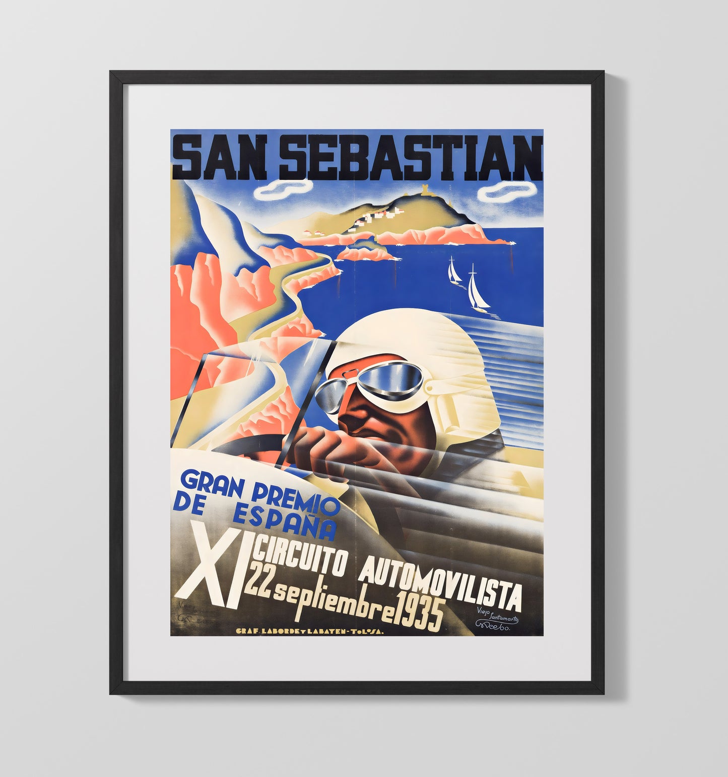 San Sebastian Grand Prix 1935 Vintage Travel Print 16x20 Gallery Frame travel wall art print