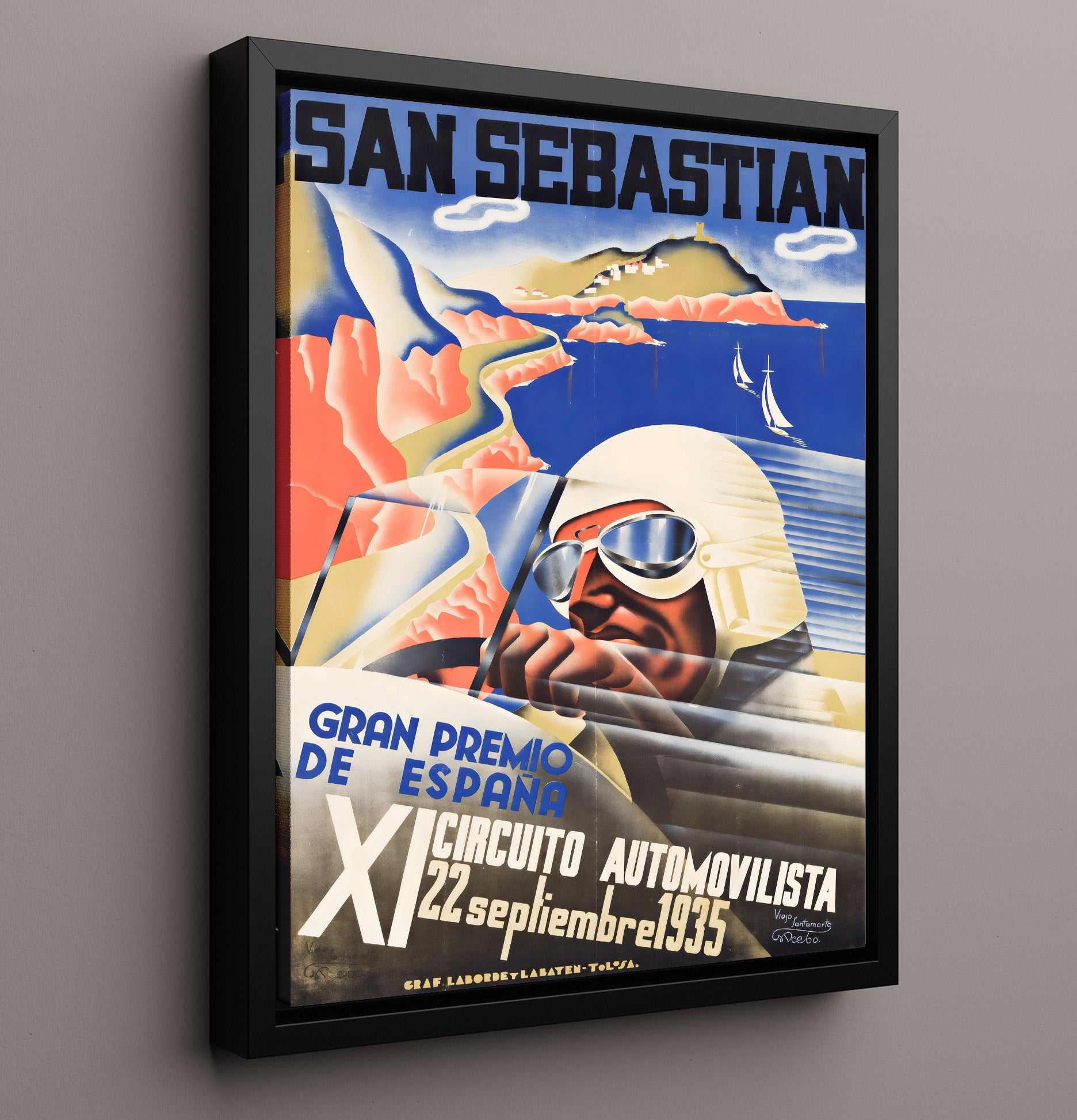 San Sebastian Grand Prix 1935 Vintage Travel Print 16x20 Framed Canvas travel wall art print