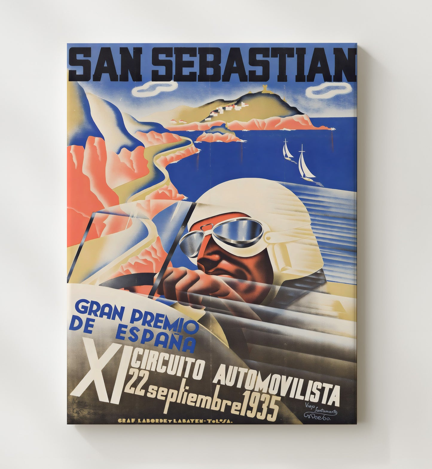 San Sebastian Grand Prix 1935 Vintage Travel Print 20x24 Canvas travel wall art print