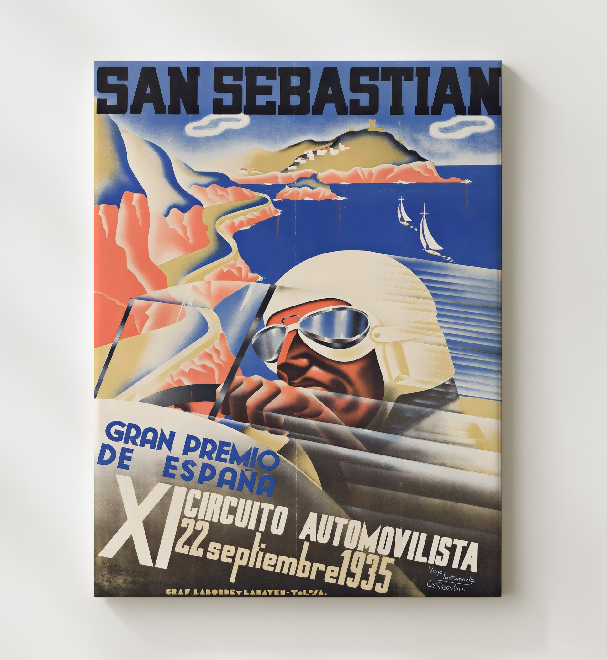 San Sebastian Grand Prix 1935 Vintage Travel Print 20x24 Canvas travel wall art print