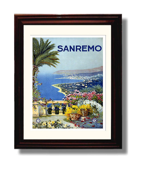 Sanremo Poster Vintage Travel Print 8x10 Beveled Frame travel wall art print