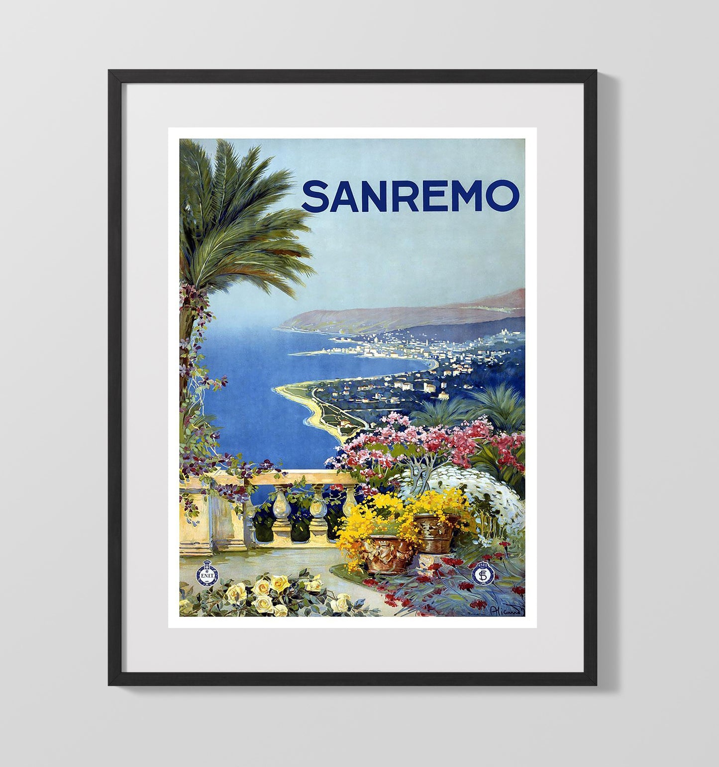 Sanremo Poster Vintage Travel Print 16x20 Gallery Frame travel wall art print