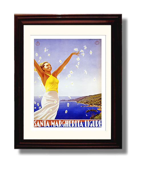 Santa Margherita Ligure Vintage Travel Print 8x10 Beveled Frame travel wall art print