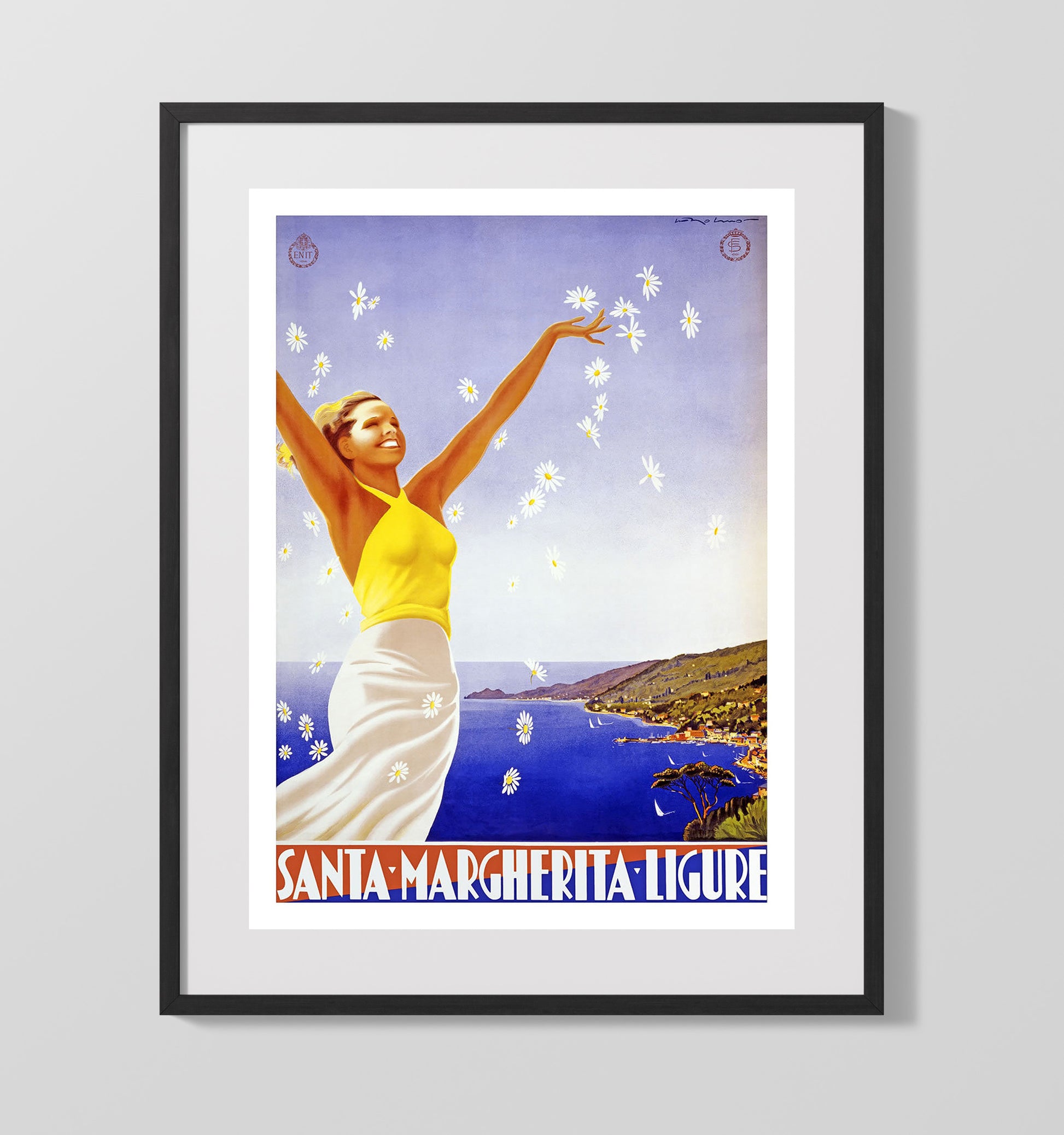 Santa Margherita Ligure Vintage Travel Print 16x20 Gallery Frame travel wall art print