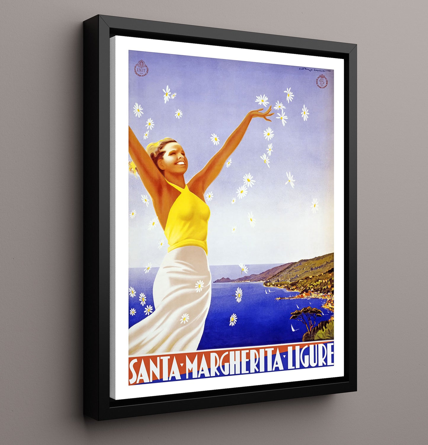 Santa Margherita Ligure Vintage Travel Print 16x20 Framed Canvas travel wall art print