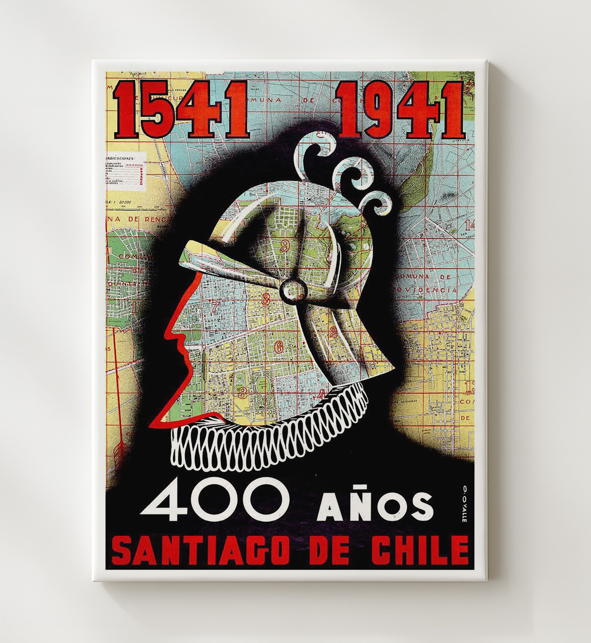 Santiago Chile Vintage Travel Print 20x24 Canvas travel wall art print