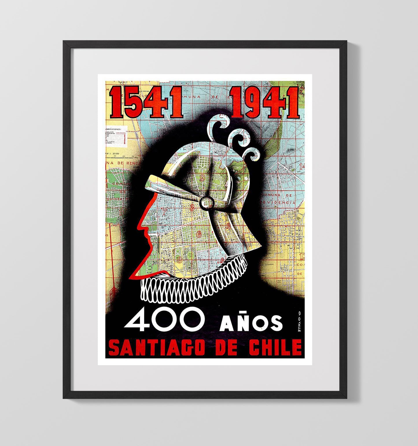 Santiago Chile Vintage Travel Print 16x20 Gallery Frame travel wall art print