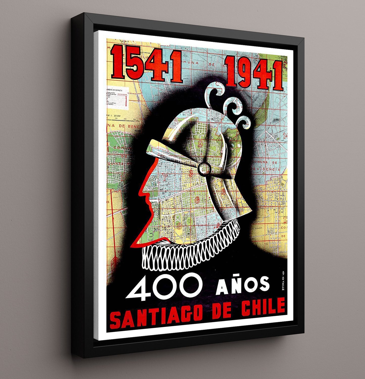 Santiago Chile Vintage Travel Print 16x20 Framed Canvas travel wall art print