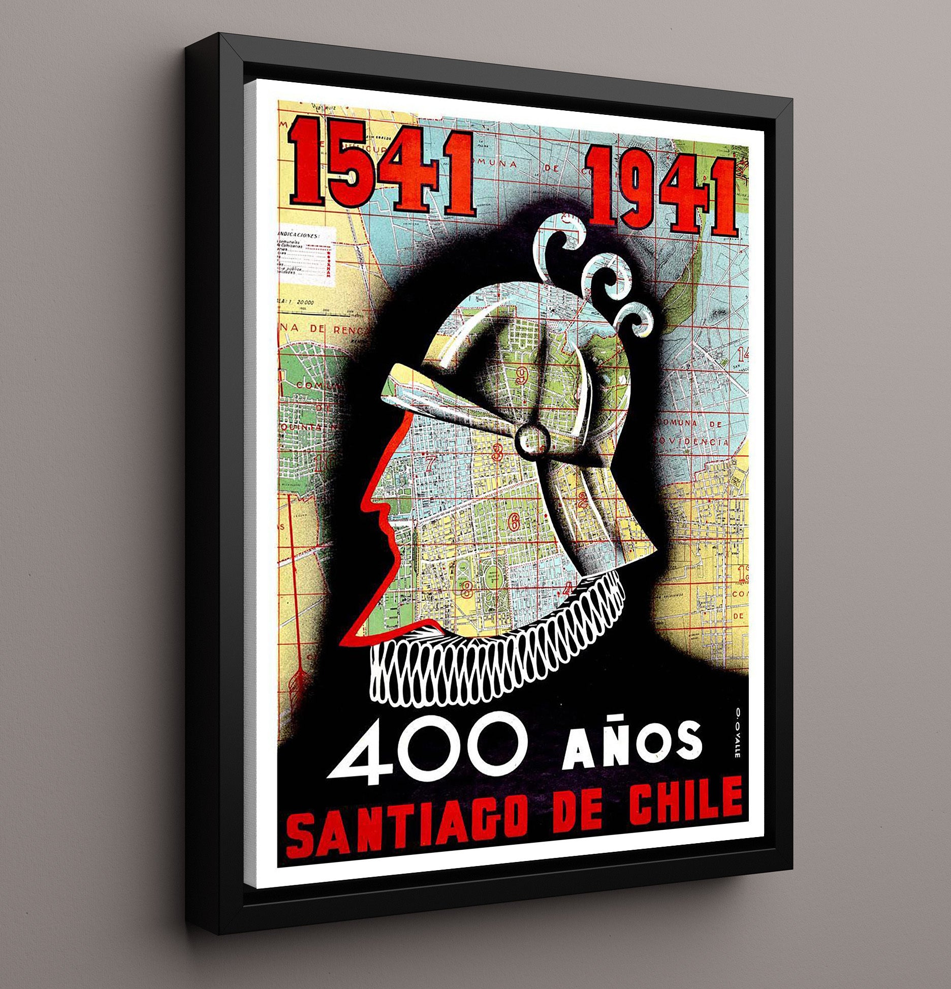 Santiago Chile Vintage Travel Print 16x20 Framed Canvas travel wall art print