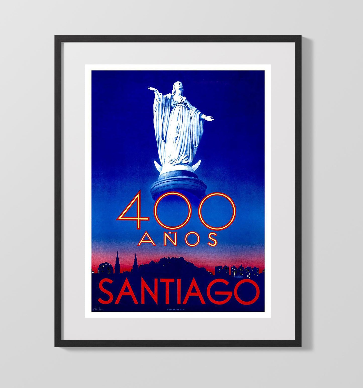 Santiago Poster Vintage Travel Print 16x20 Gallery Frame travel wall art print