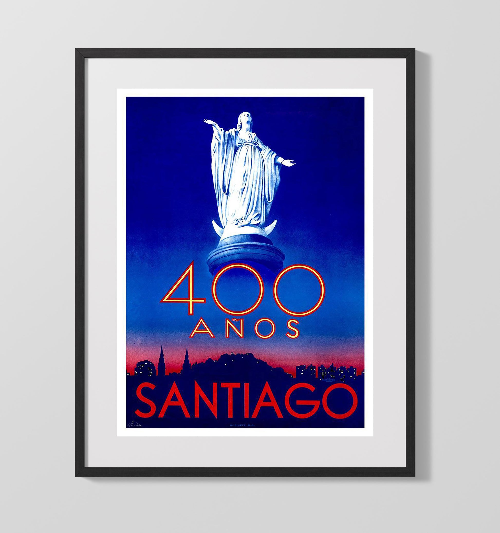 Santiago Poster Vintage Travel Print 16x20 Gallery Frame travel wall art print