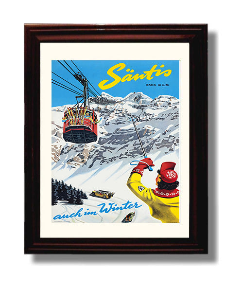 Santis Switzerland Vintage Travel Print 8x10 Beveled Frame travel wall art print