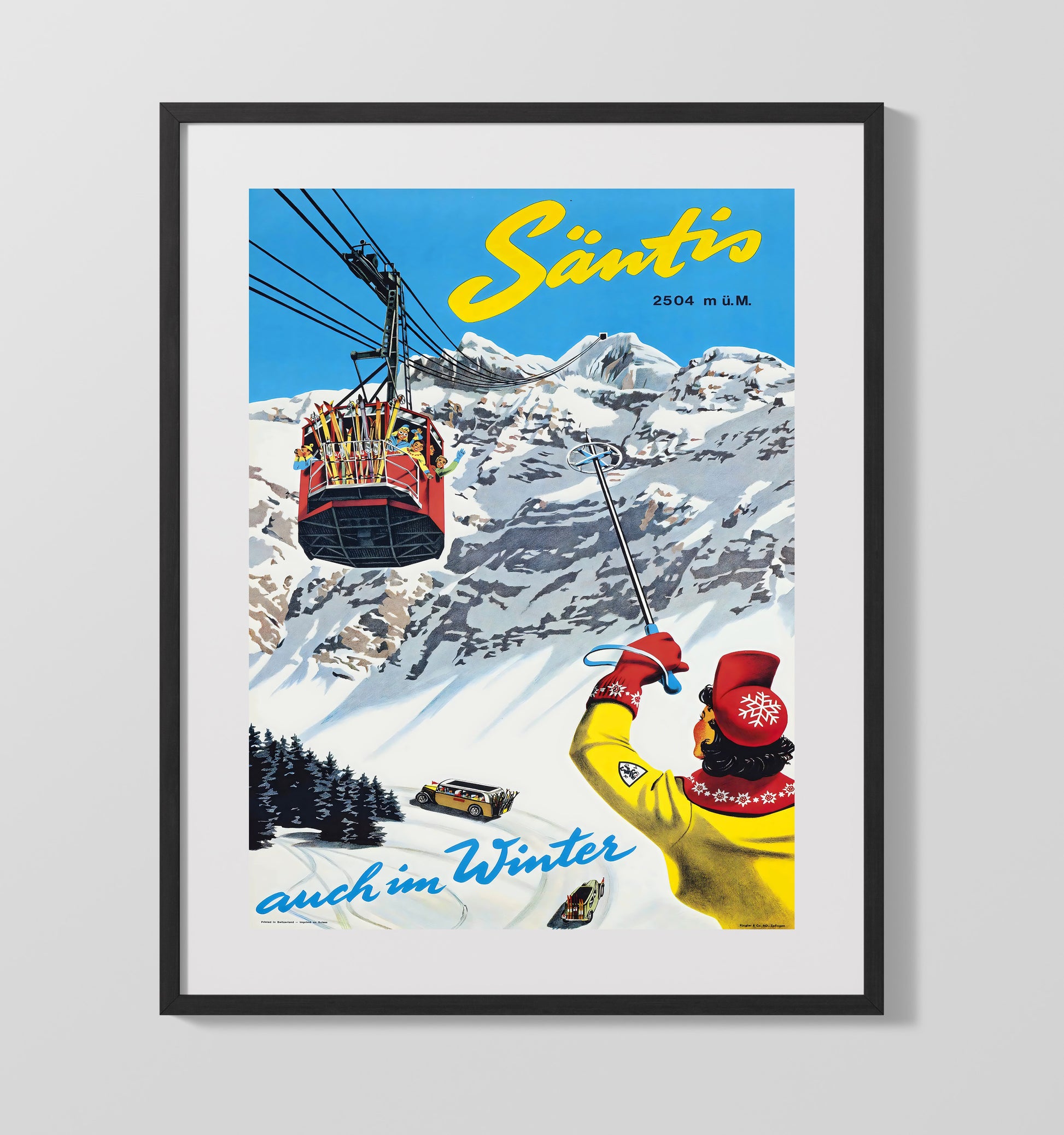 Santis Switzerland Vintage Travel Print 16x20 Gallery Frame travel wall art print