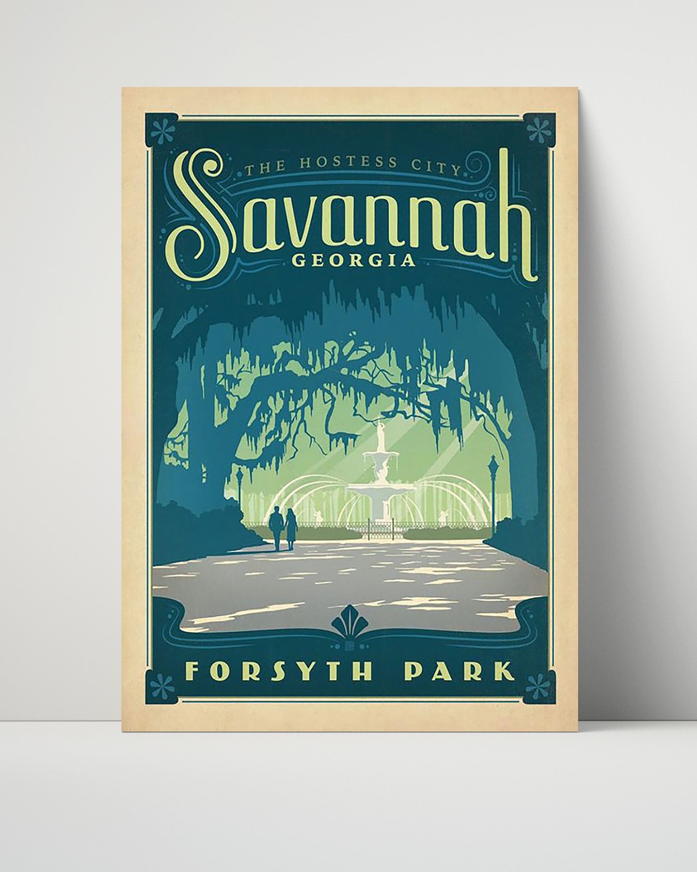 Savannah Forsyth Park Vintage Travel Print 16x20 Unframed Print travel wall art print
