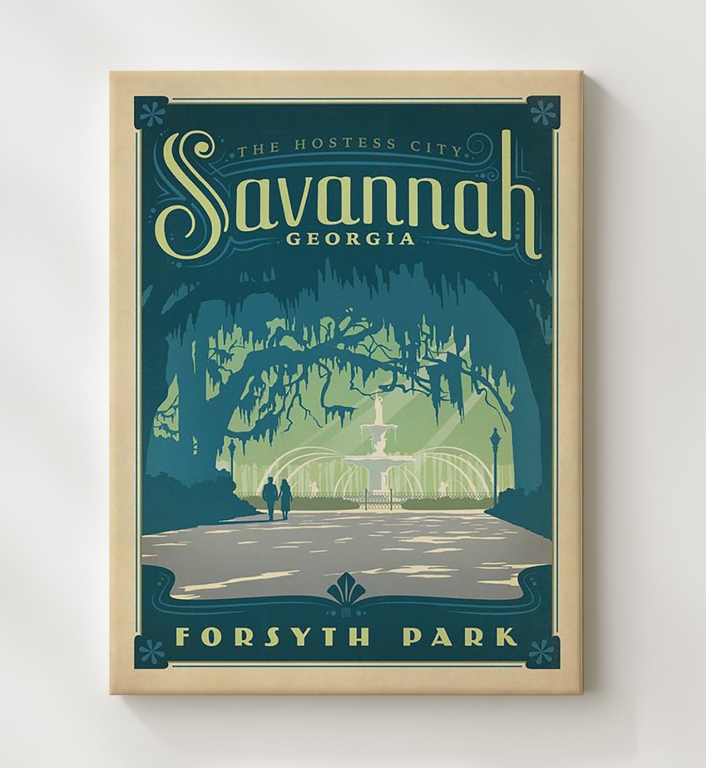 Savannah Forsyth Park Vintage Travel Print 20x24 Canvas travel wall art print