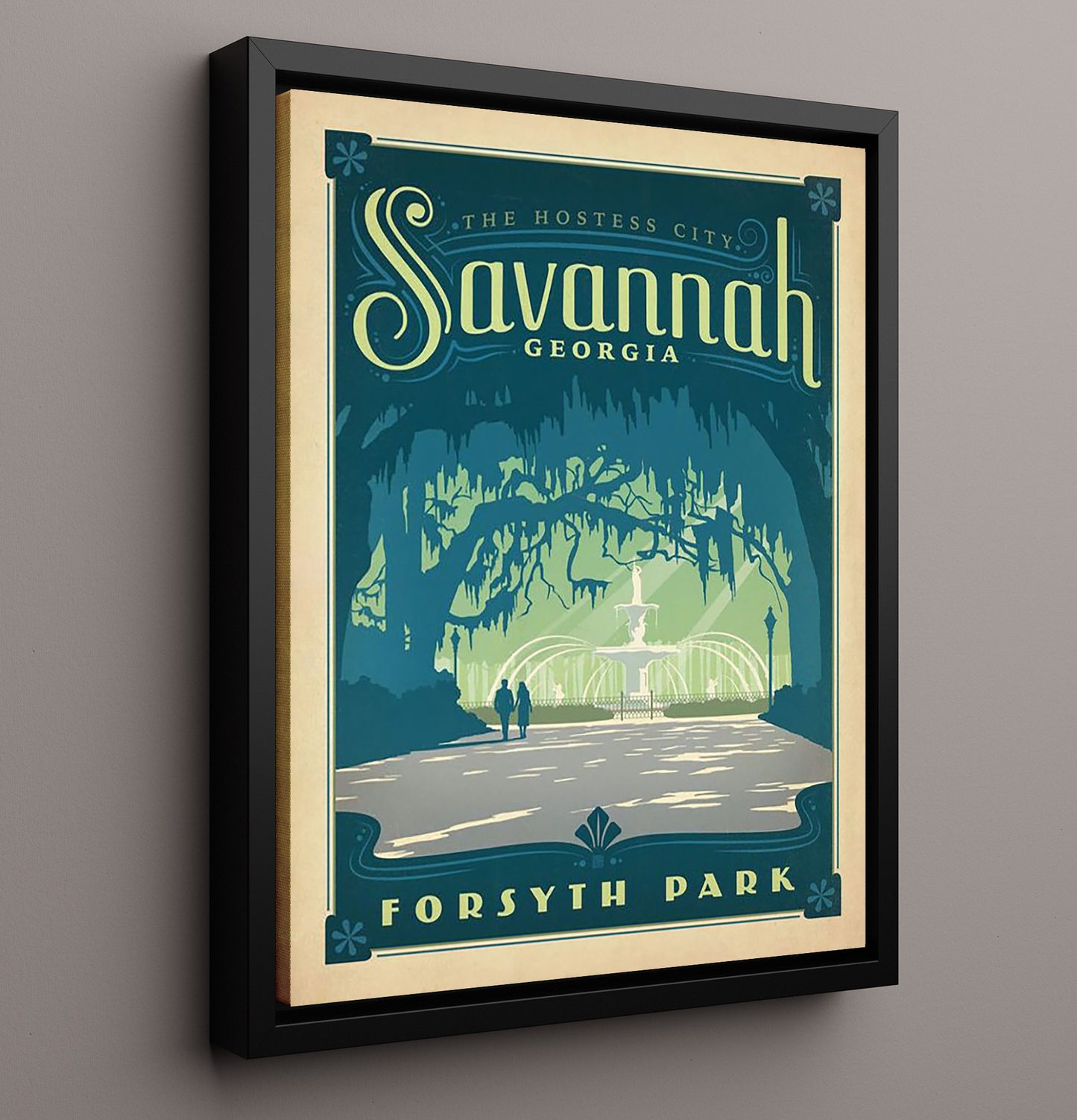 Savannah Forsyth Park Vintage Travel Print 16x20 Framed Canvas travel wall art print