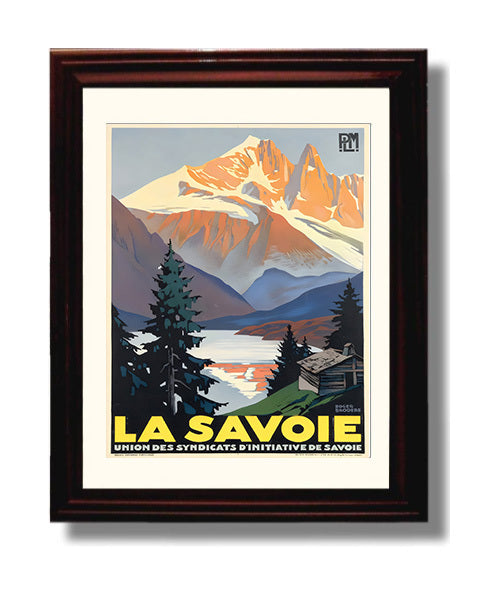 Savoie French Alps Vintage Travel Print 8x10 Beveled Frame travel wall art print
