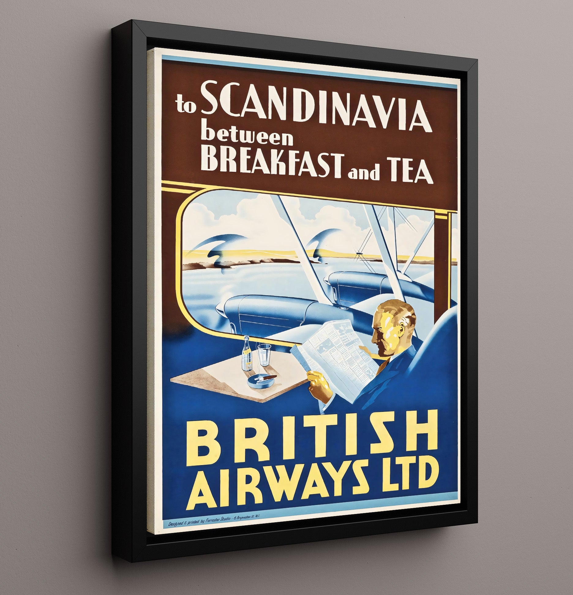 Scandinavia British Airways Vintage Travel Print 16x20 Framed Canvas travel wall art print
