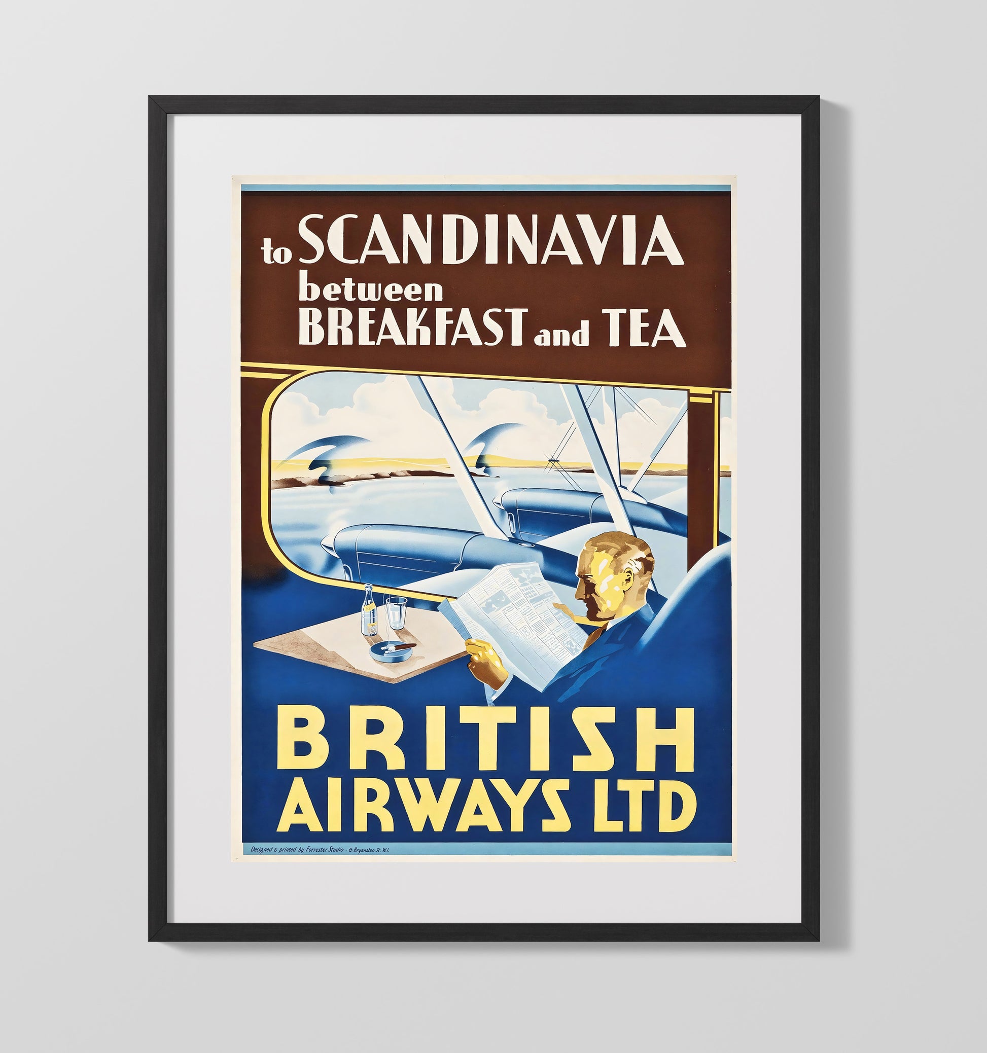 Scandinavia British Airways Vintage Travel Print 16x20 Gallery Frame travel wall art print