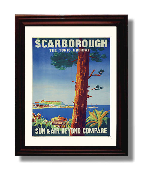 Scarborough Sun and Air Holiday Vintage Travel Print 8x10 Beveled Frame travel wall art print