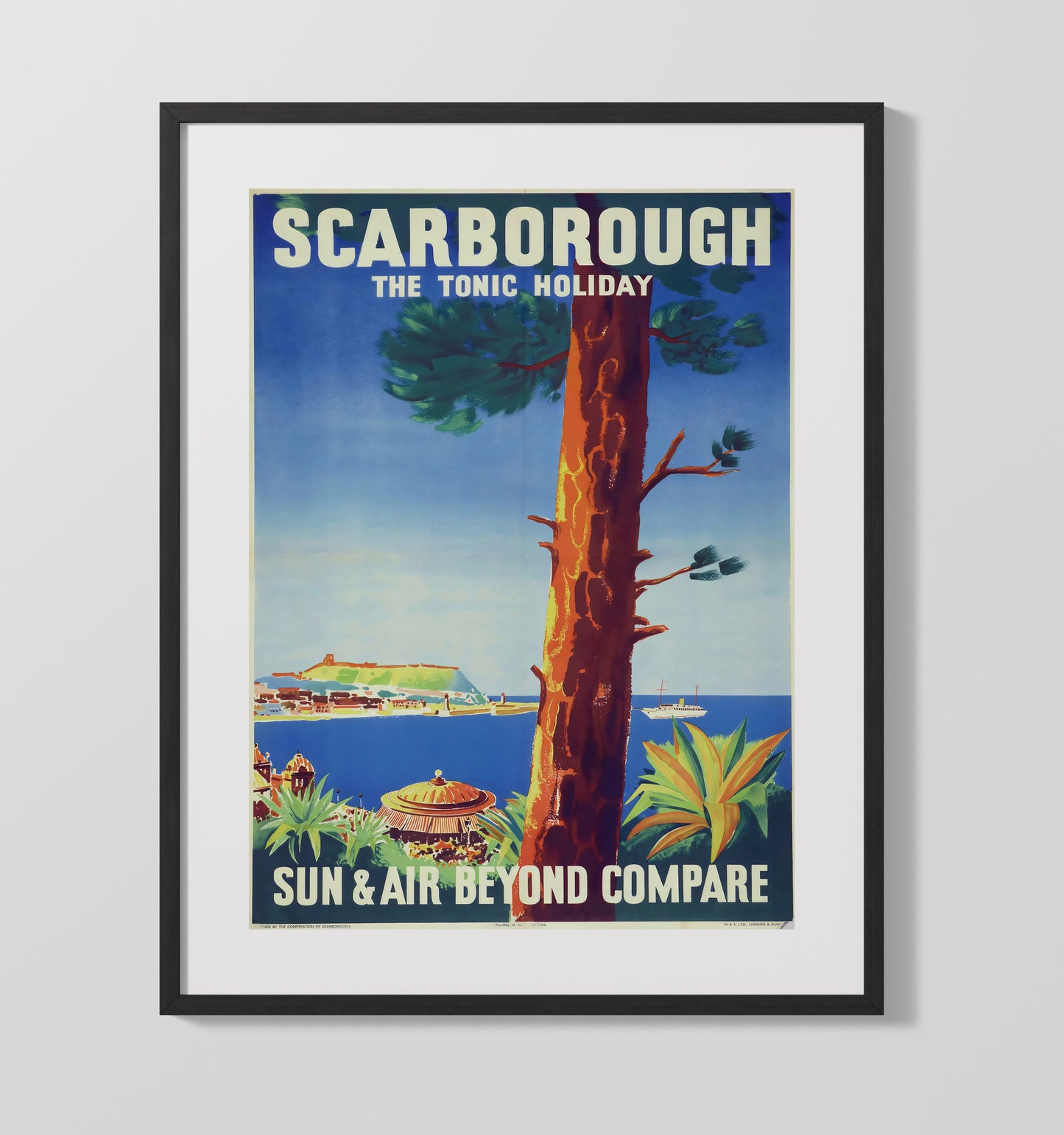 Scarborough Sun and Air Holiday Vintage Travel Print 16x20 Gallery Frame travel wall art print