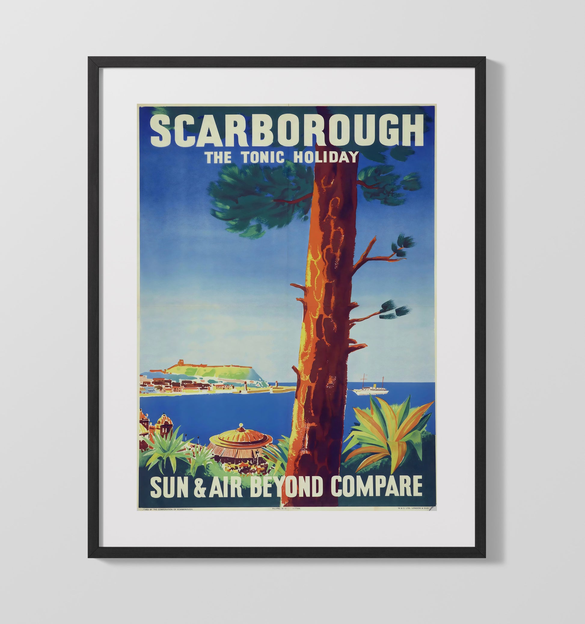 Scarborough Sun and Air Holiday Vintage Travel Print 16x20 Gallery Frame travel wall art print