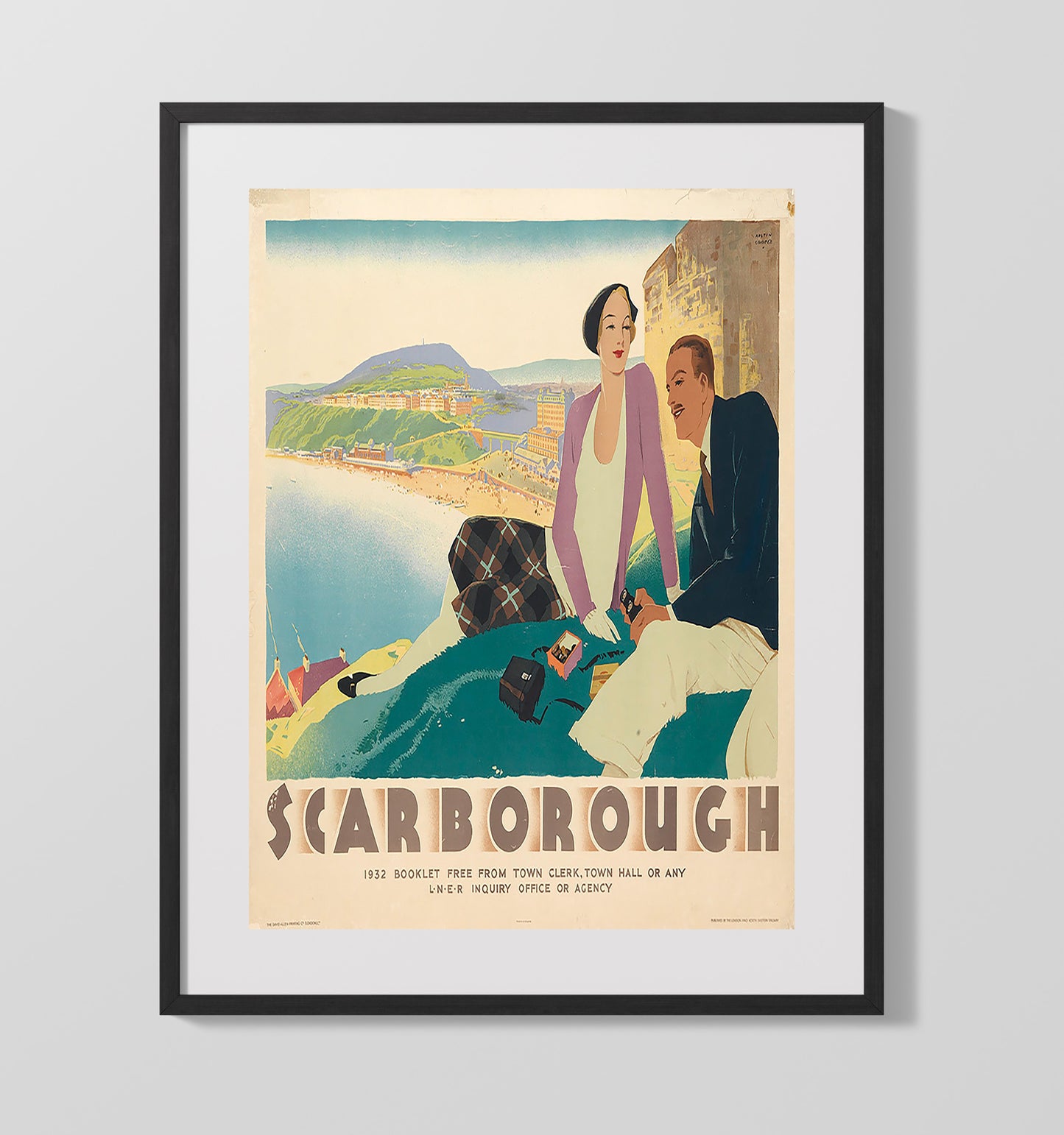 Scarborough UK Vintage Travel Print 16x20 Gallery Frame travel wall art print