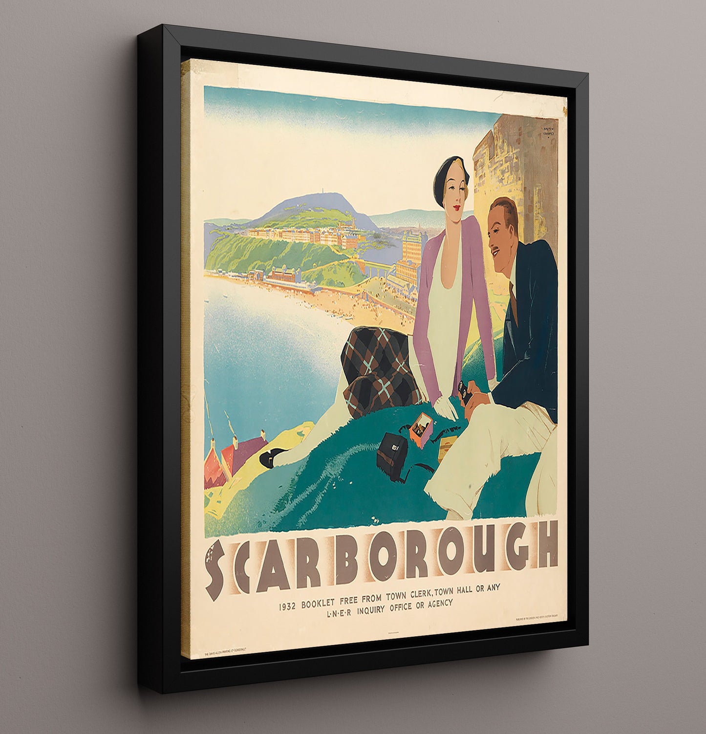 Scarborough UK Vintage Travel Print 16x20 Framed Canvas travel wall art print