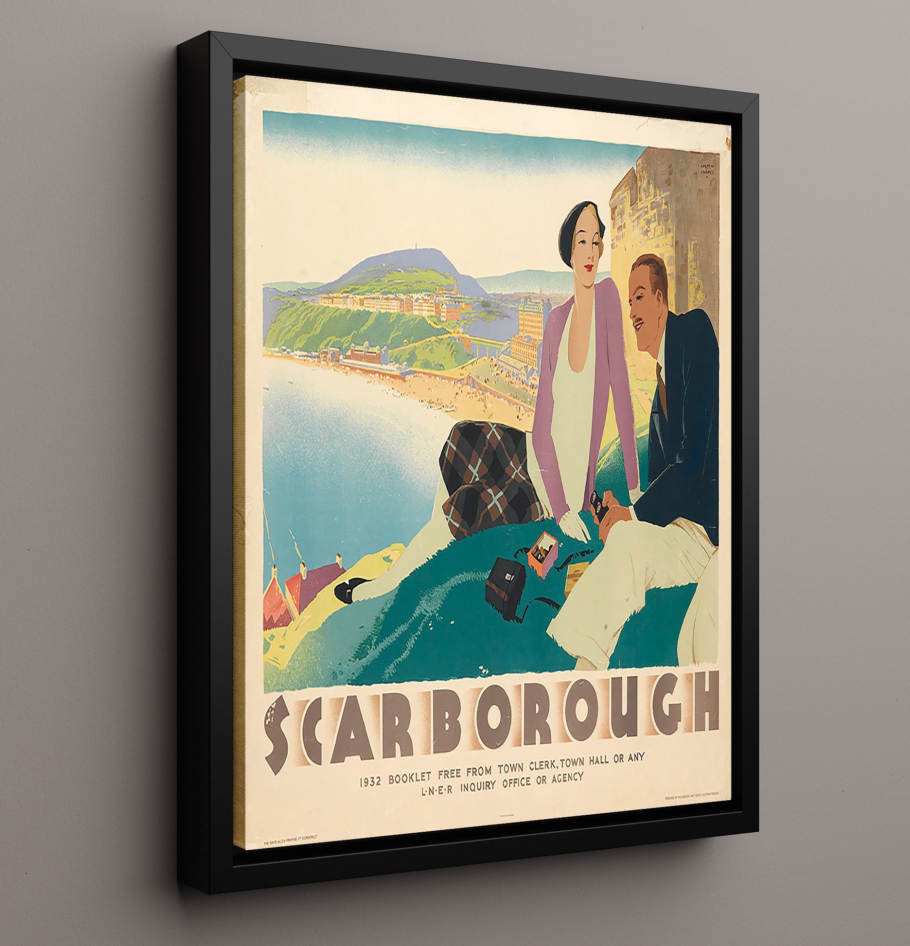 Scarborough UK Vintage Travel Print 16x20 Framed Canvas travel wall art print