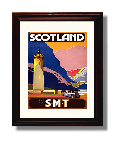 Scotland By Smt Vintage Travel Print 8x10 Beveled Frame travel wall art print