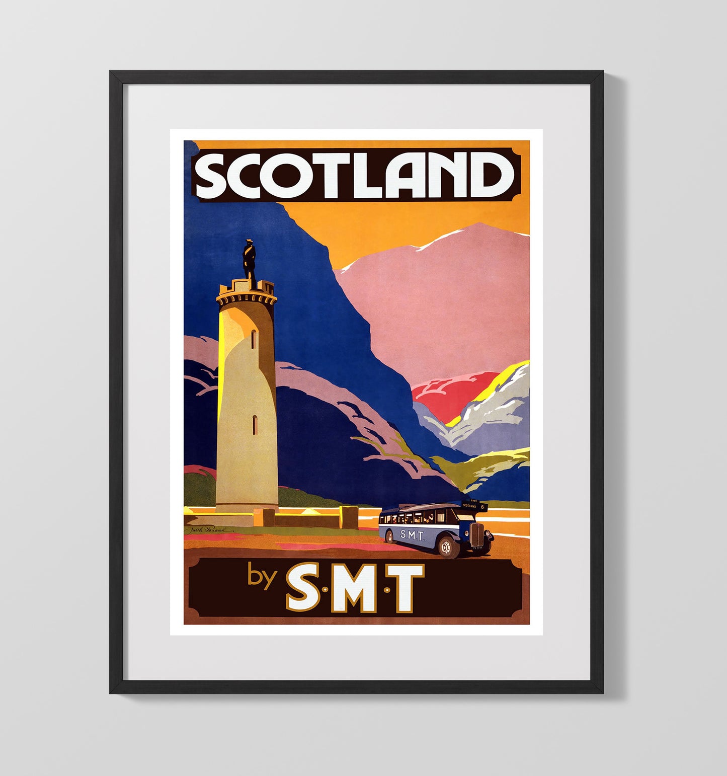 Scotland By Smt Vintage Travel Print 16x20 Gallery Frame travel wall art print