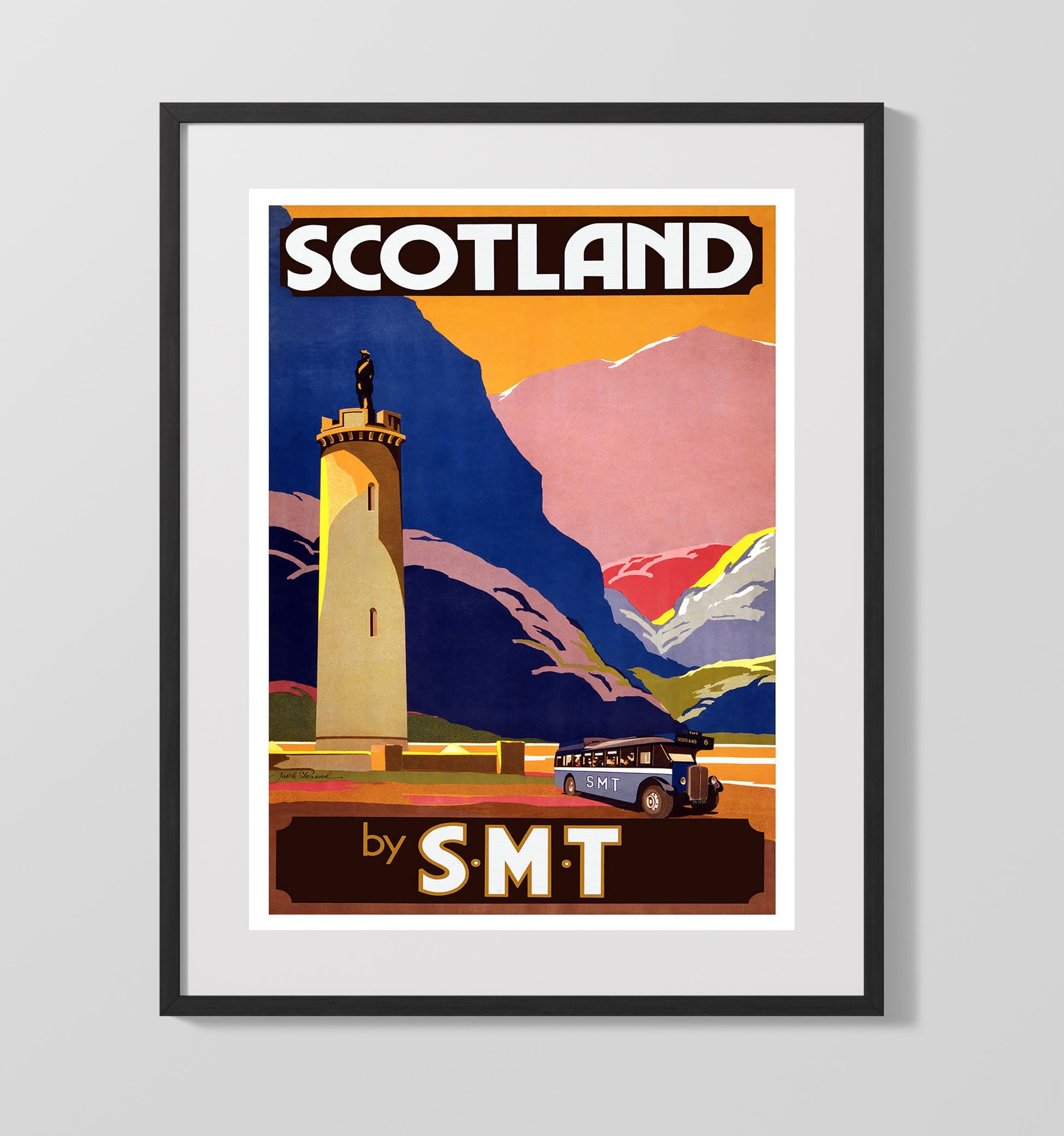 Scotland By Smt Vintage Travel Print 16x20 Gallery Frame travel wall art print