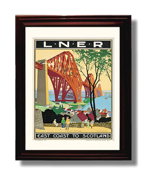Scotland East Coast LNER Vintage Travel Print 8x10 Beveled Frame travel wall art print
