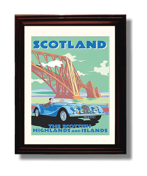 Scotland Highlands Vintage Travel Print 8x10 Beveled Frame travel wall art print