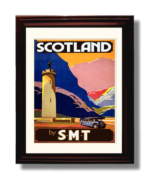 Scotland SMT Bus Travel Vintage Travel Print 8x10 Beveled Frame travel wall art print