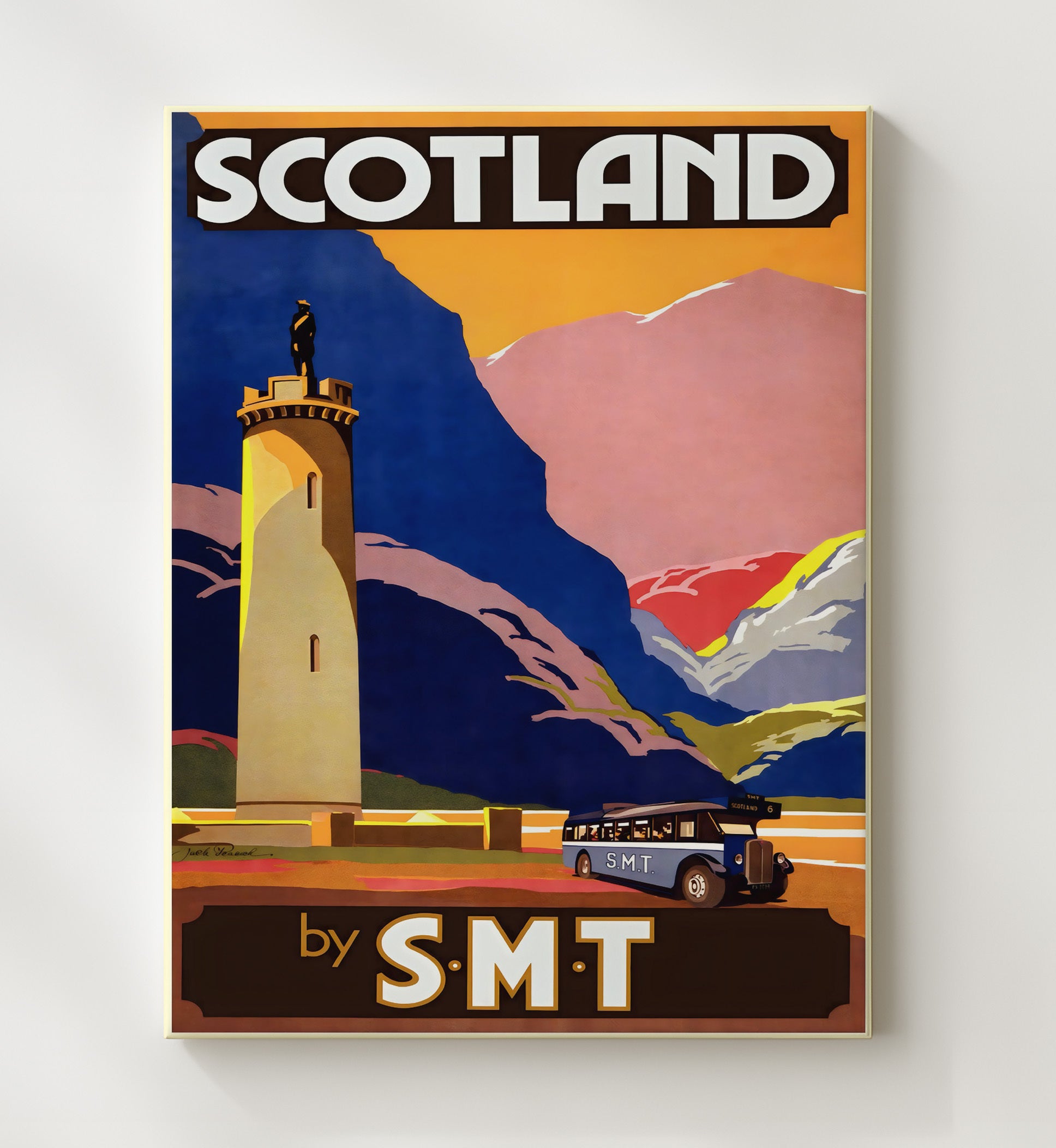 Scotland SMT Bus Travel Vintage Travel Print 20x24 Canvas travel wall art print