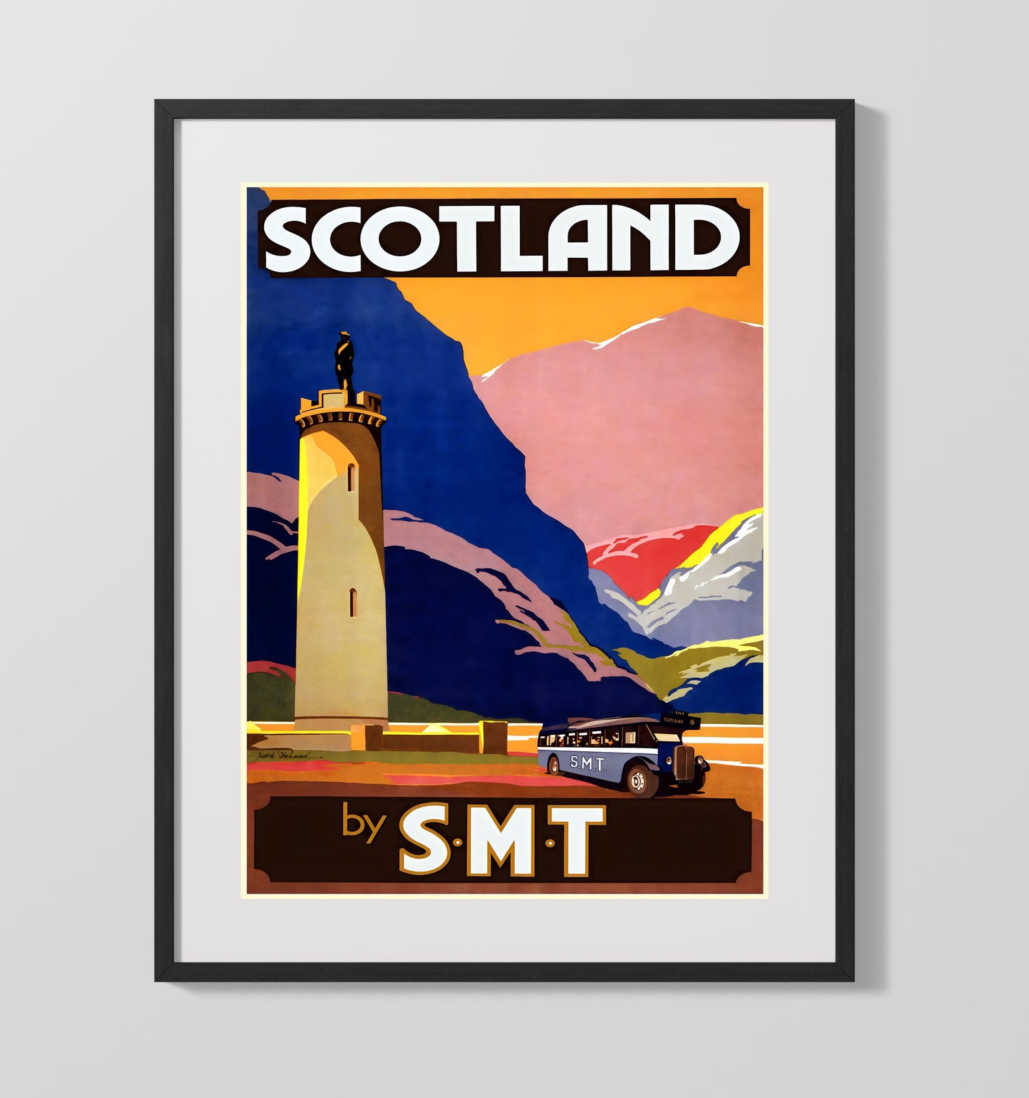 Scotland SMT Bus Travel Vintage Travel Print 16x20 Gallery Frame travel wall art print