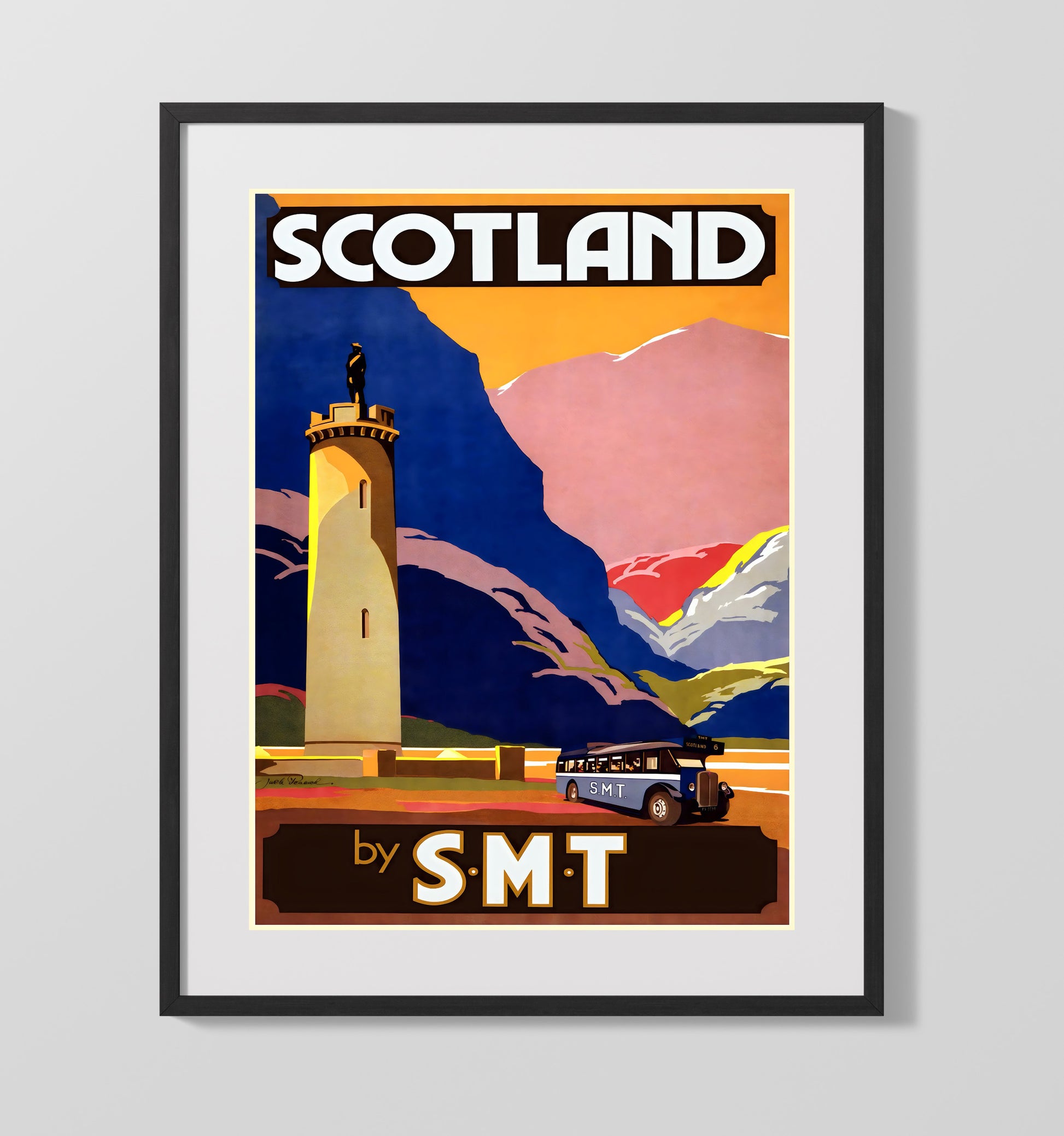 Scotland SMT Bus Travel Vintage Travel Print 16x20 Gallery Frame travel wall art print